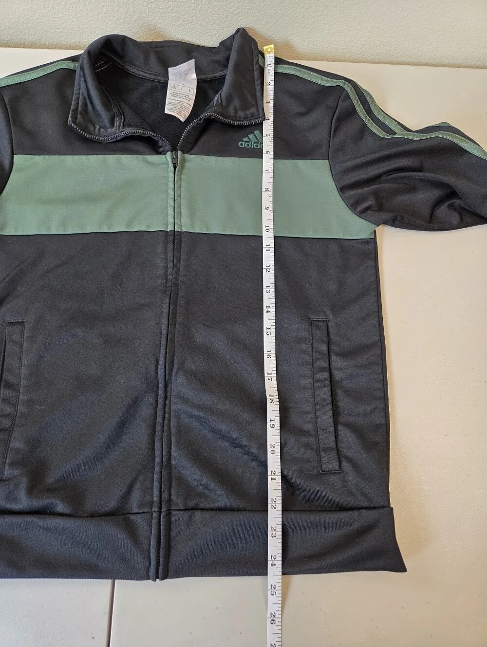 Adidas Black and Green Kids' Track Jacket Large 14/16
